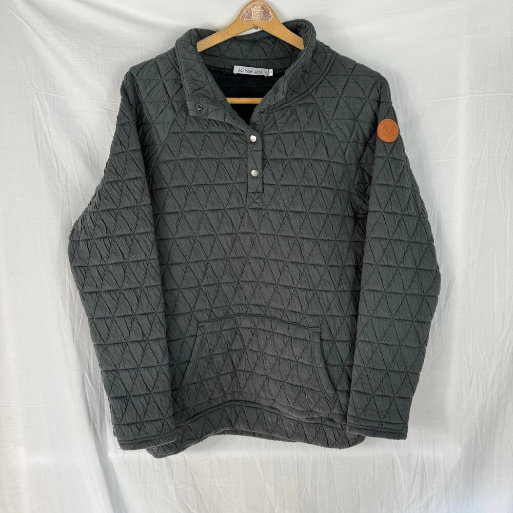 Michelle Mae Gray Quilted Quarter Snap LS Polyester Pullover Small